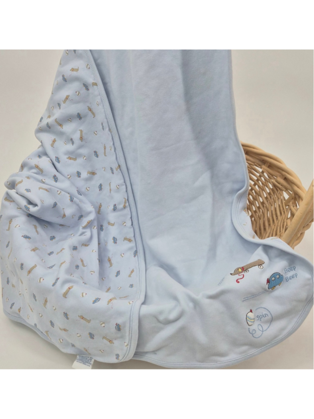 Vintage 2002 Gymboree Baby Blanket Blue Puppy Dog Car Reversible Cotton Y2K Rare